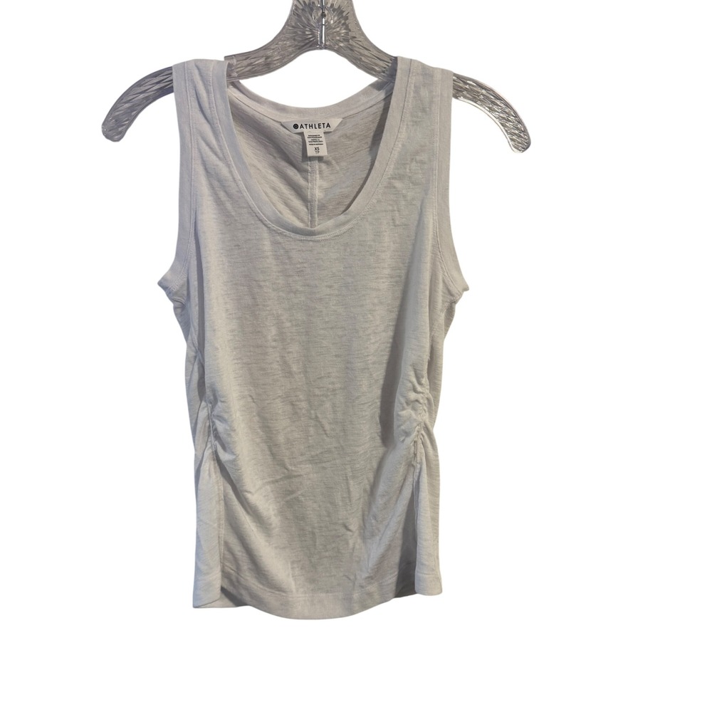 Athleta Womens White Slub Knit Ruched Side Back Scoop Neck Tank Top